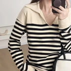 Striped Collared Long-Sleeve Nursing Top – breastfeeding top