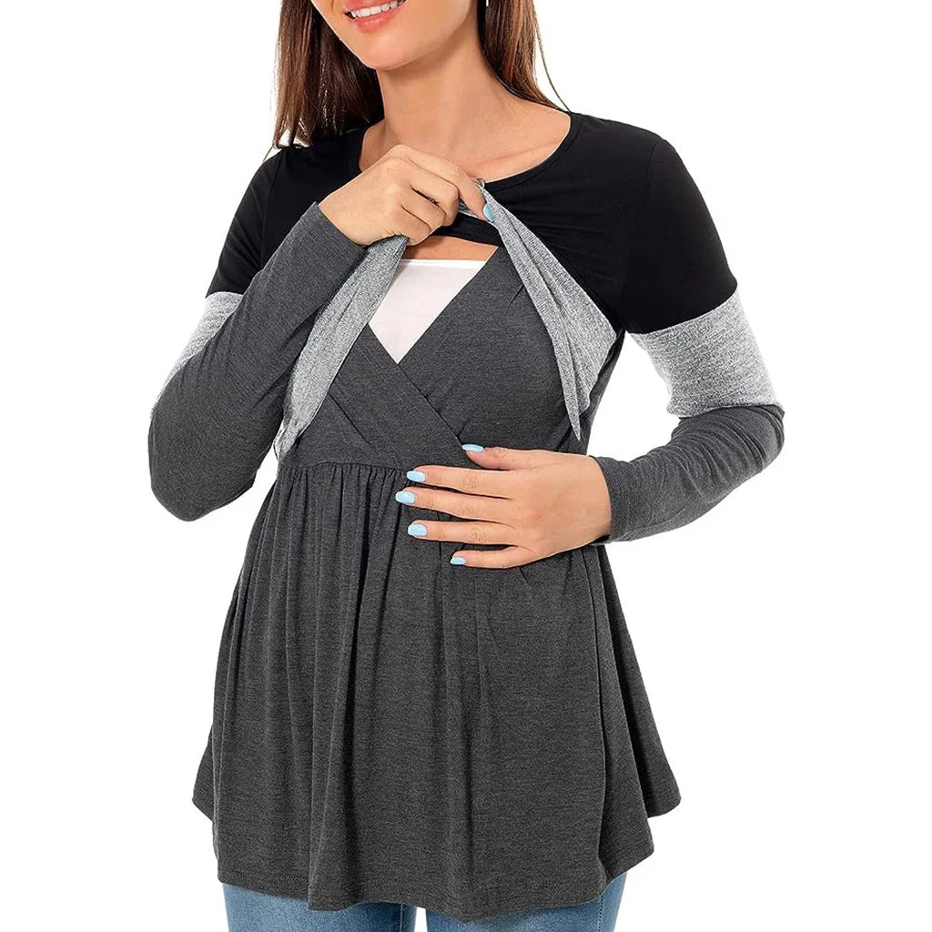 Patchwork Long-Sleeve Nursing Top
