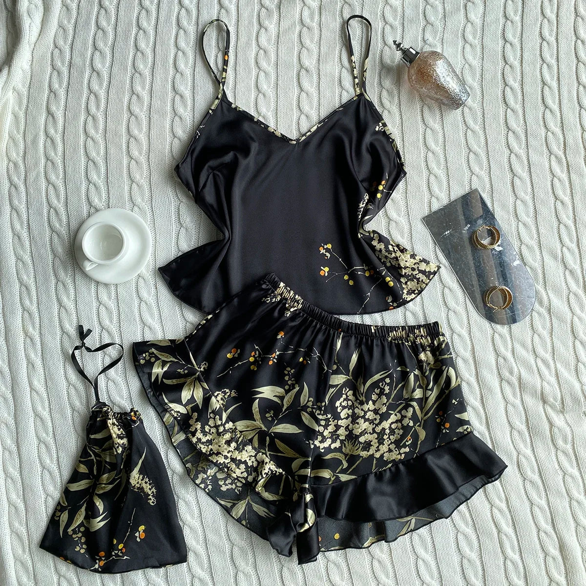 Satin Cami & Ruffle Shorts Pajama Set