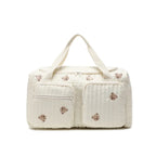 Quilted Cotton Mommy Tote with Bear Pockets in Cream – mom bag