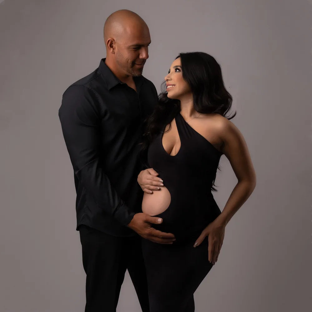 One-Shoulder Cut-Out Maternity Photoshoot Gown – baby shower dress