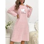 Heart Print Fuzzy Fleece Nightgown