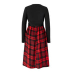 Plaid-Skirt Long-Sleeve Maternity & Nursing Dress