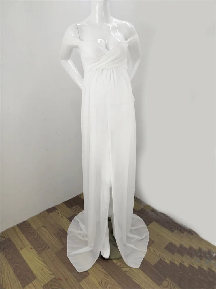 Lace & Chiffon Split-Front Maternity Photoshoot Gown