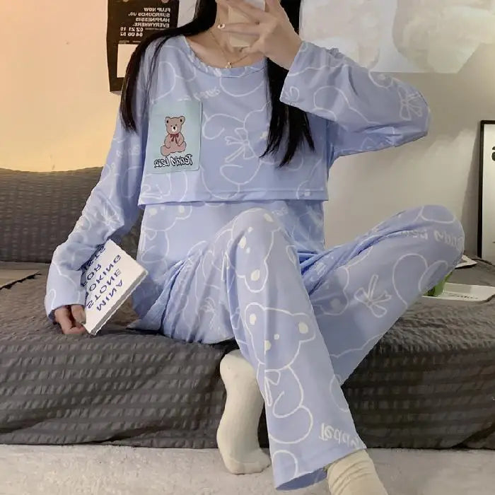 Long-Sleeve Maternity Nursing Pajama Set