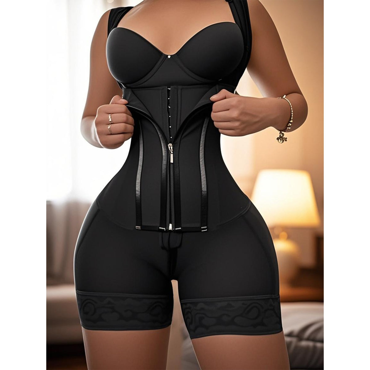 Lace-Trim Shaping Bodysuit